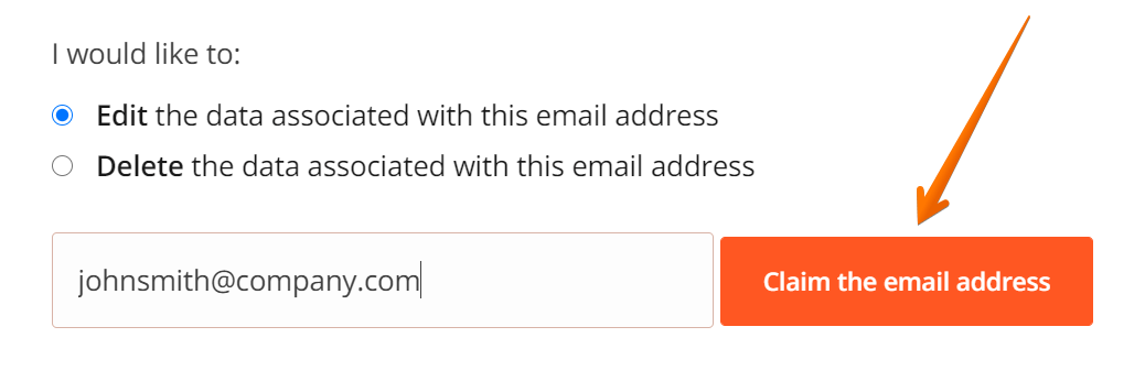 Enter your business email and click the "Claim the email address" button