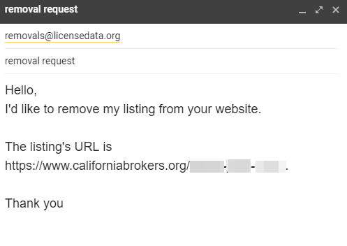 Email your removal request with the listing's URL 