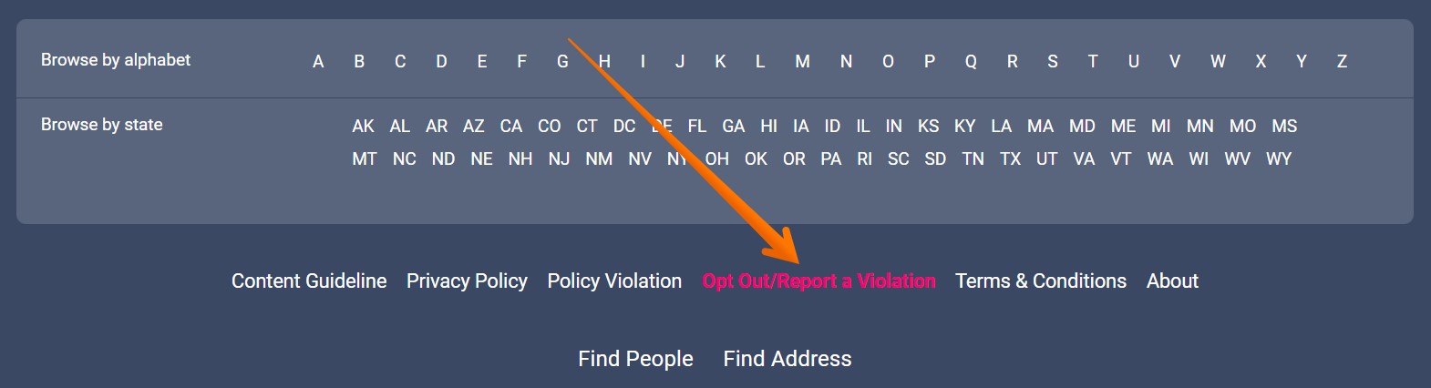 Then scroll down to the bottom of the page, find the ‘Opt Out/Report a Violation’ link, and follow it.