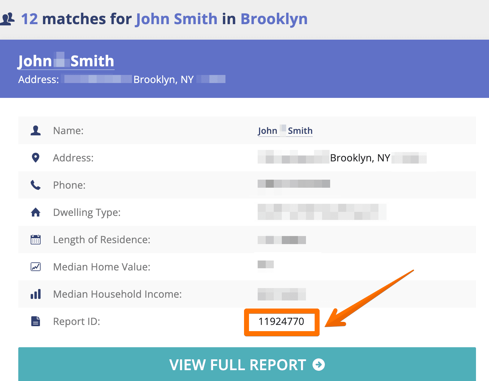 Once you’ve found the matching profile in the search results, copy the “Report ID” number