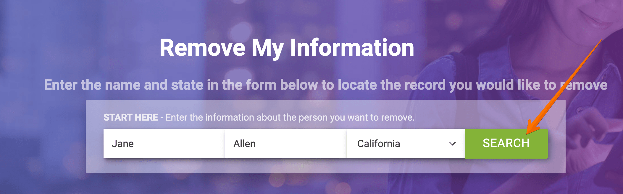 Enter your first and last name, select your state and click "Search"