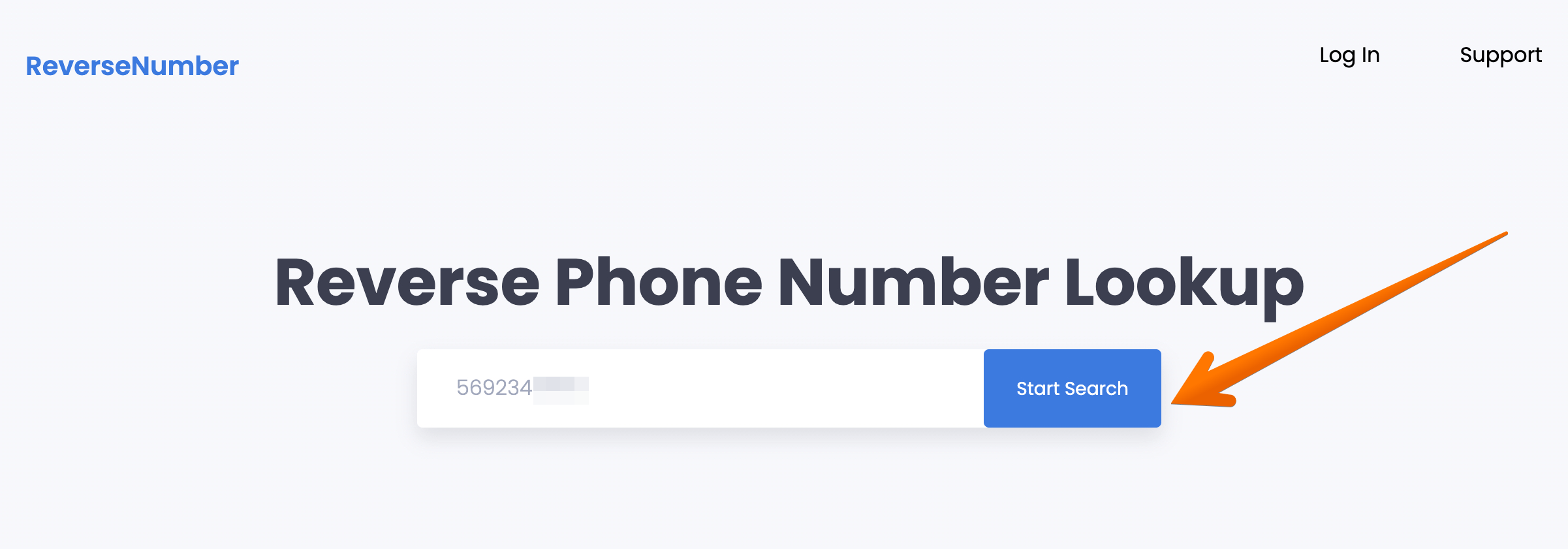 Enter your phone number and click the "Start Search" button