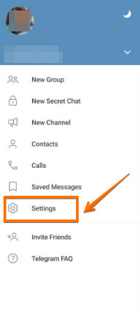 Settings section on Telegram app