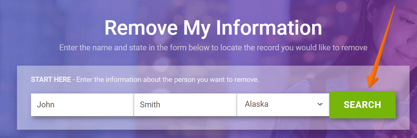 Enter your first and last name, select your state, click Search