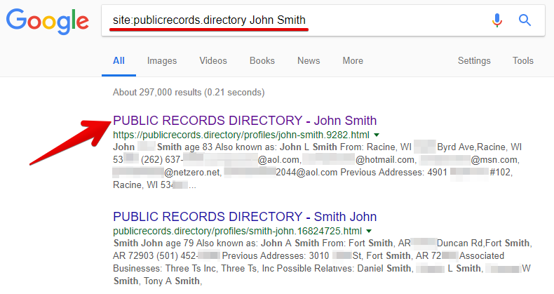 how to remove records from publicrecords.directory