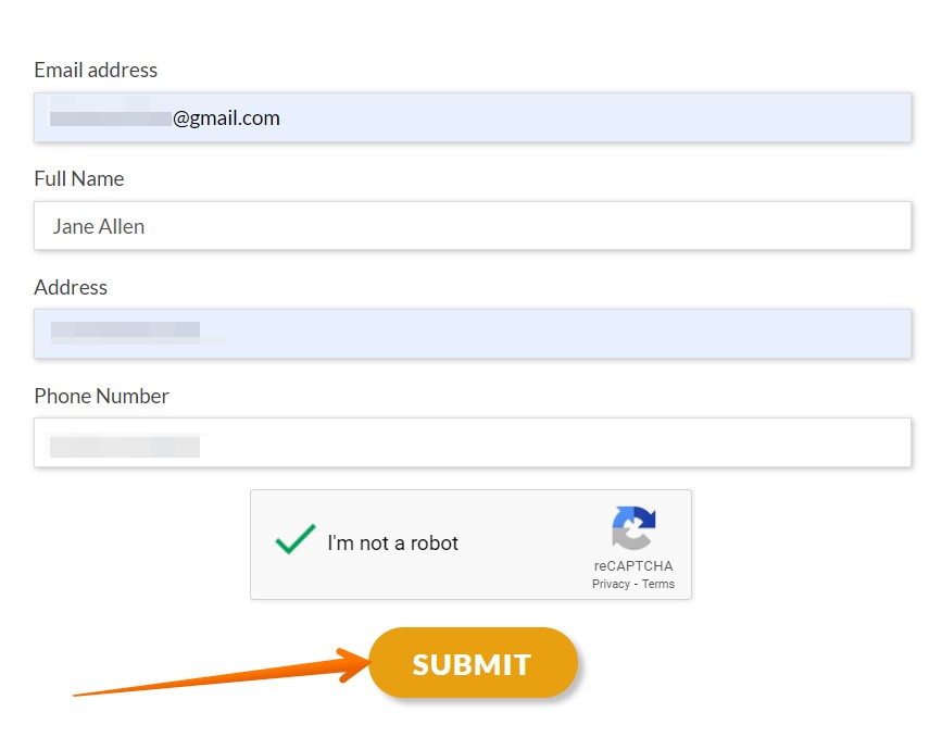 Fill out the appearing opt-out form: enter your email address, your full name, address, phone number. Solve the captcha and click the "Submit" button