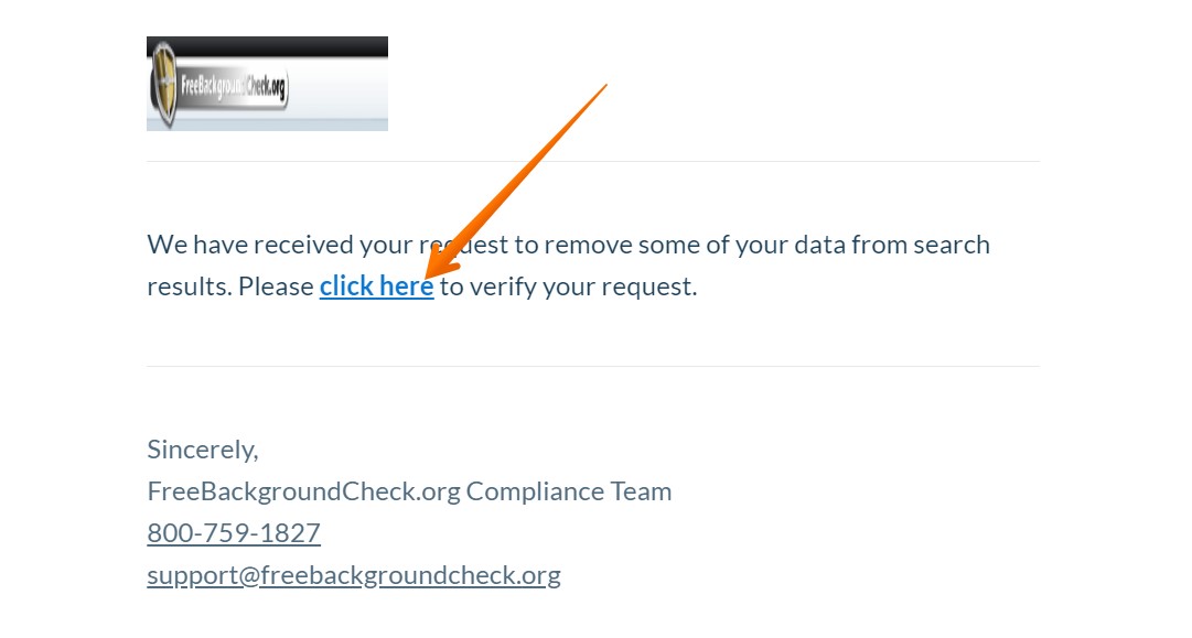 Open an email from FreeBackgroundCheck.org and follow the verification link