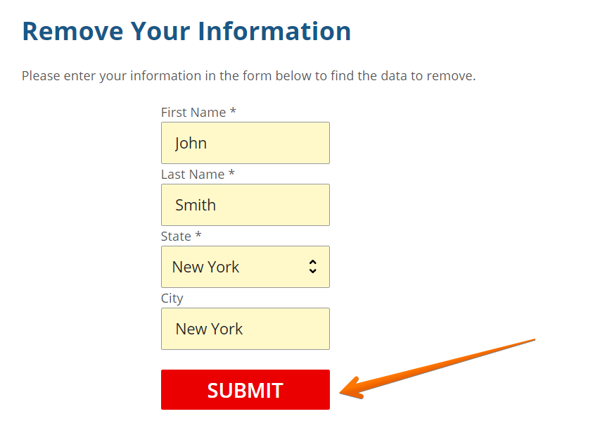 Enter your first and last name, specify your state and city. Click "Submit"