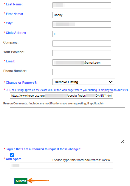 Fill out and submit the record removal form